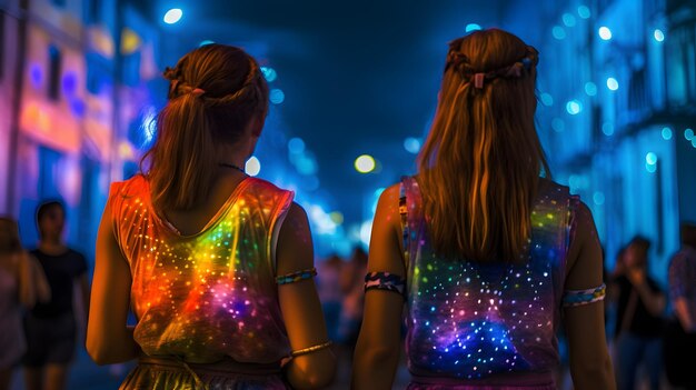 Meisjespaar 's nachts van pride-parade Concept van LGBT-trots AI gegenereerd