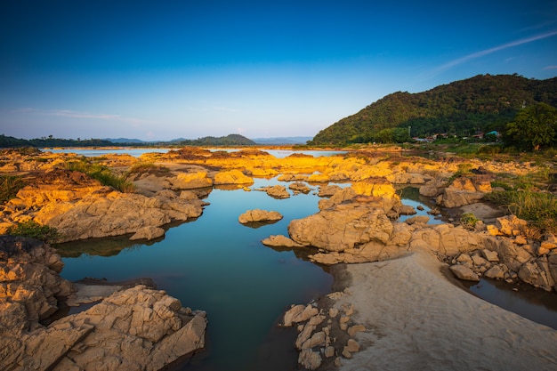 Mekong river borders of Thailand and Laos during the dry season.