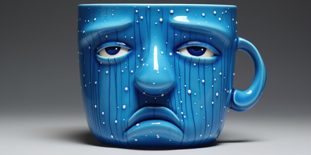 melancholic blue mug with sad face on a blue background blue monday copy space banner