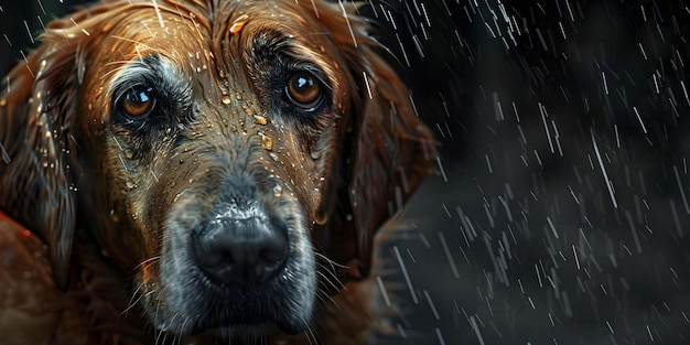 Photo melancholic canine sorrowfully gazing in the rain concept rainy day reflections woeful canine in the rain emotionfilled dog portraits melancholy moments rainsoaked canine expressions