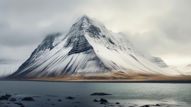 Melancholische Berg Een Donker En Sfeervol Strand In IJsland