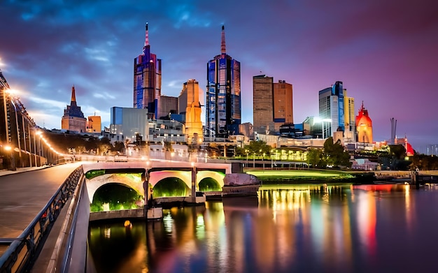 Melbourne city skyline at twilight in australia ai generative