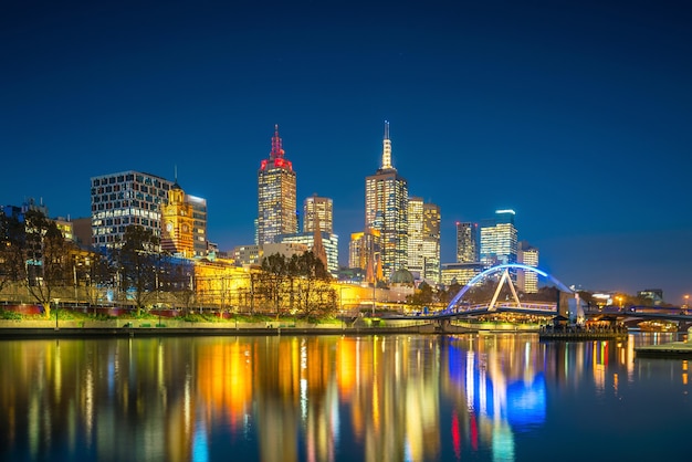 Melbourne city skyline at twilight in Australia