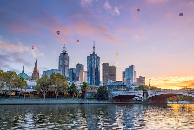 Melbourne city skyline at twilight in Australia