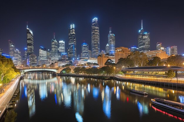 Photo melbourne october 2015 beautiful city skyline over yarra river at night