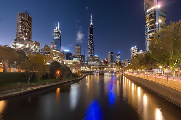 MELBOURNE OCTOBER 2015 Beautiful city skyline over Yarra river at night