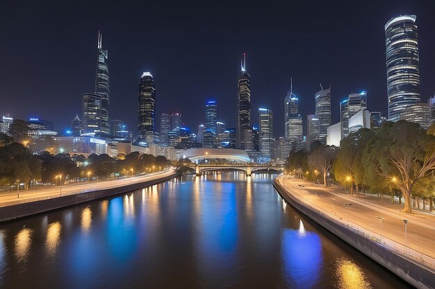 Photo melbourne october 2015 beautiful city skyline over yarra river at night