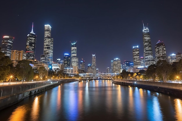 Photo melbourne october 2015 beautiful city skyline over yarra river at night