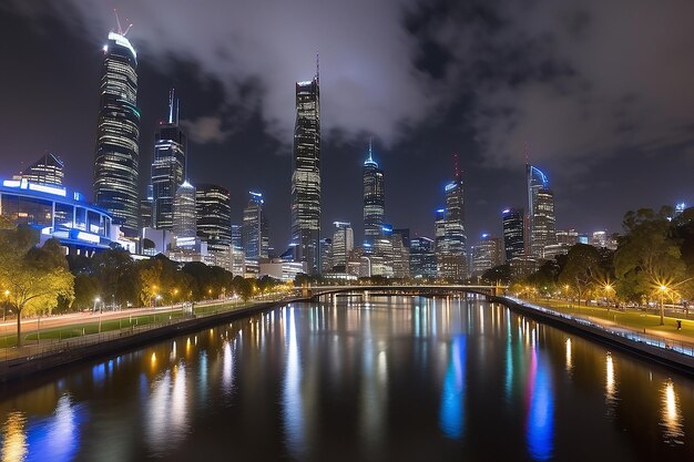 Photo melbourne october 2015 beautiful city skyline over yarra river at night