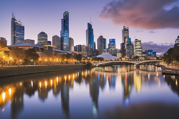 Photo melbourne october 2015 beautiful city skyline over yarra river at night