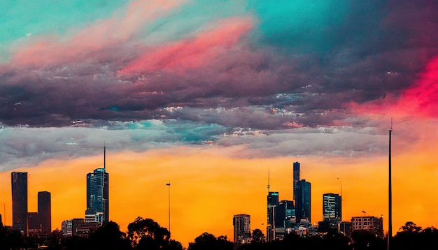 Melbourne skyline stad melbourne schilderij illustratie kunst