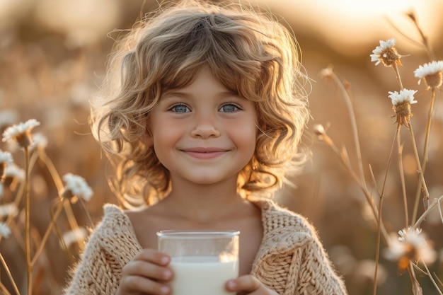 Foto melk dag baby met een glas melk natuurproduct boerderij