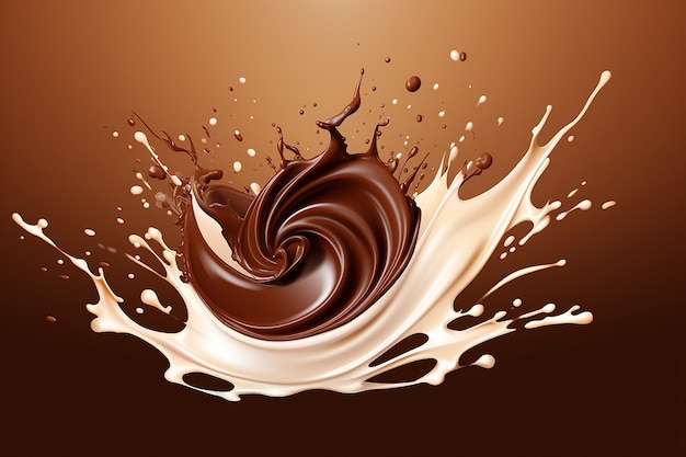 melk en chocolade spetteren geïsoleerd op wit