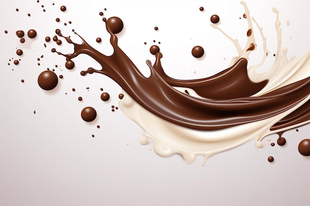 melk en chocolade spetteren geïsoleerd op wit