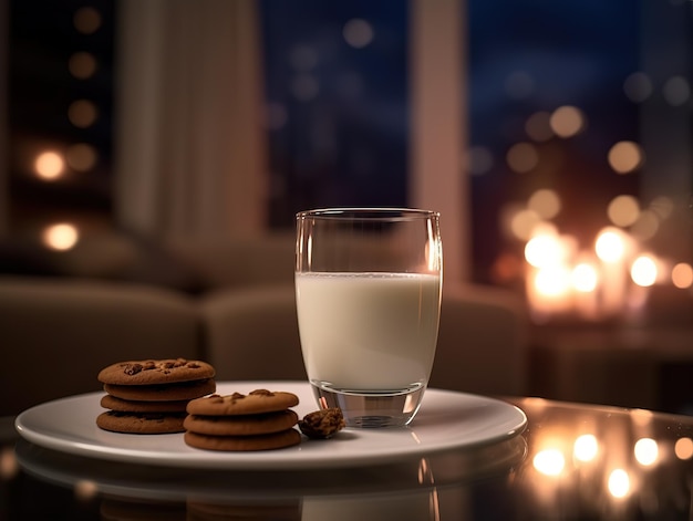 melk en koekjes op tafel Kerstreclame ai gegenereerd