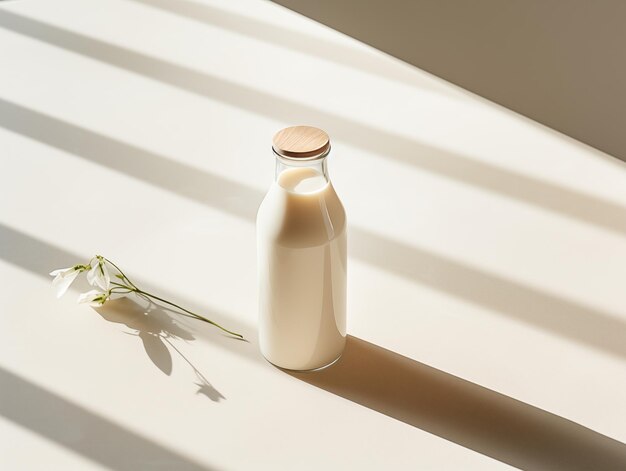 melk in een glazen fles mock-up fles op de tafel