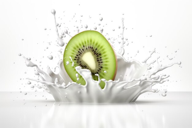 melk of yoghurt plons met kiwi geïsoleerd op witte achtergrond AI gegenereerd