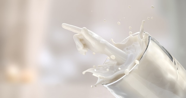 Melk spat uit het glas in de vorm van de hand. 3D-weergave,