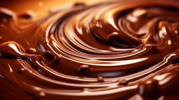 Melkchocoladevloeistof spatten Zoete dessertgolfachtergrond Gesmolten chocolade Generatieve AI