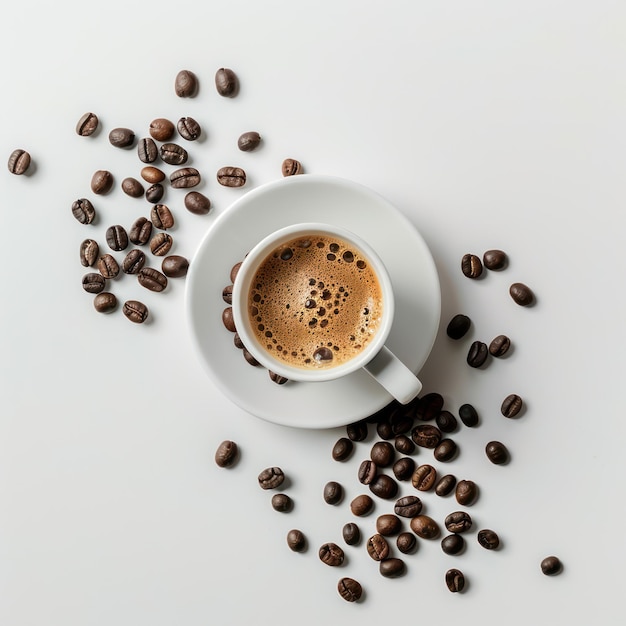 Melkthee en koffiebonen op een witte achtergrond