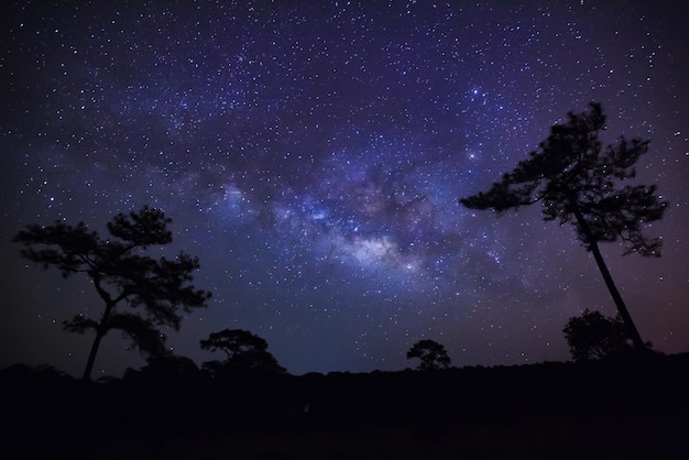 Melkweg in Phu Hin Rong Kla National ParkPhitsanulok ThailandLange belichtingsfoto met korrelxA