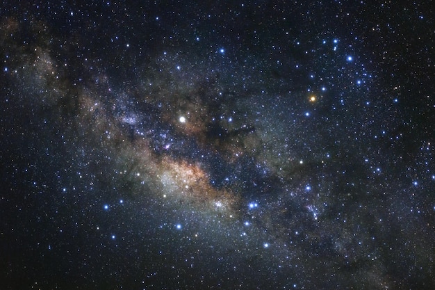 Foto melkweg met sterren en ruimte stof in het universum lange belichting foto met korrel