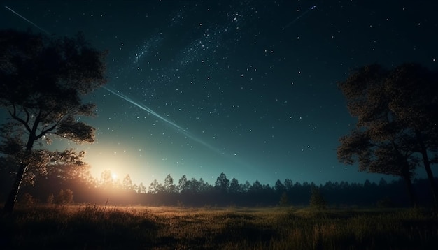 Melkweg verlicht nachtelijke hemel onthult galactische schoonheid in de natuur gegenereerd door AI