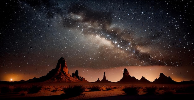 Melkwegstelsel boven Amerikaanse woestijn 's nachts AI gegenereerd beeld
