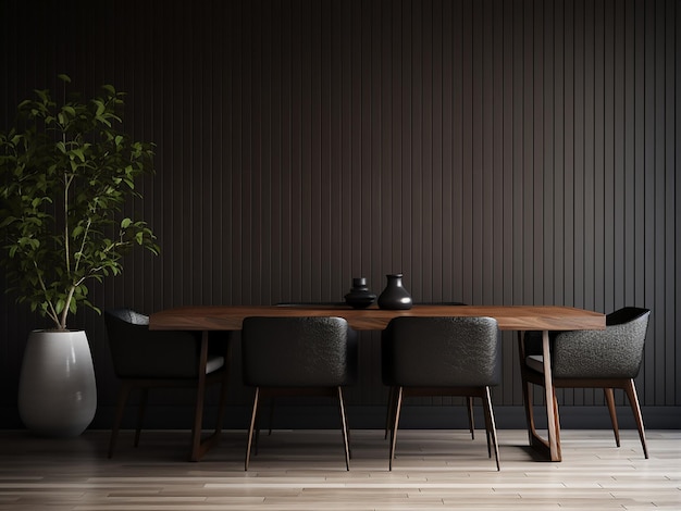 Mellow tones create cozy dining room with dark wood AI Generation