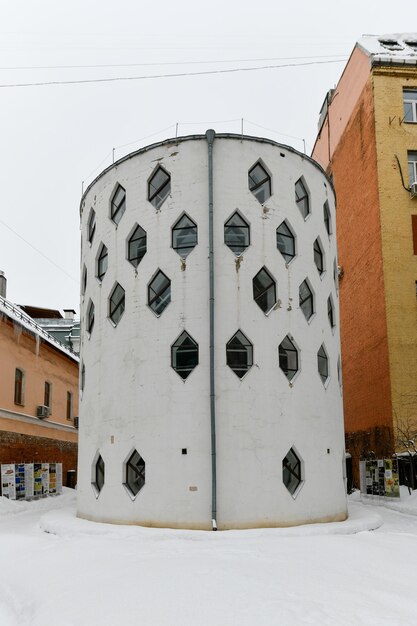 Melnikov Museum HouseBeehive in Moscow Russia during the winter Oneapartment residential building an architectural monument of the Soviet avantgarde