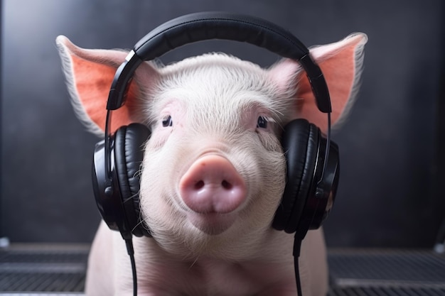 Photo melodic oinker a pig in headphones discovers the delight of harmonious serenades