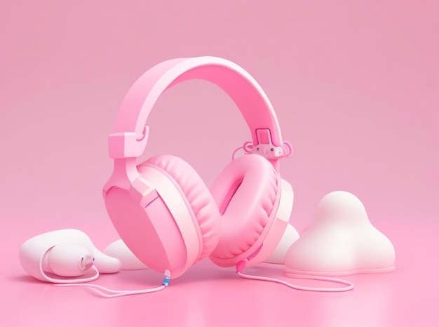 Melodic whimsy cartoonstyle pink headphones