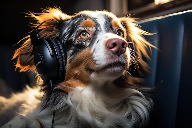 Melodious Bliss Joyful Dog Grooves to Music with Headphones Generative AI