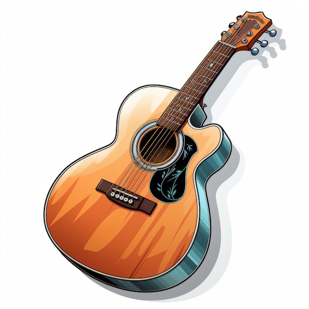 Photo melodious harmony minimalistic 2d vector acoustic guitar sticker