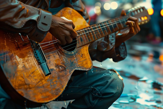 Melodische geluiden van een straatmuzikant gitaar