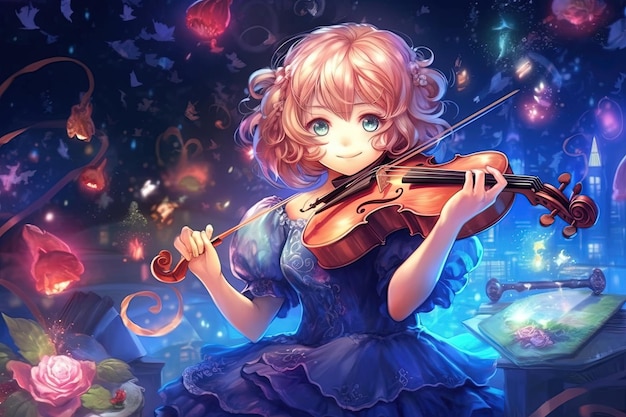 Photo melody's spell let the enchanting notes cast a spell on your senses transporting you to a realm of musical magic in a manga style illustration generative ai