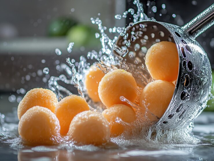 Photo melon baller scooping melon balls