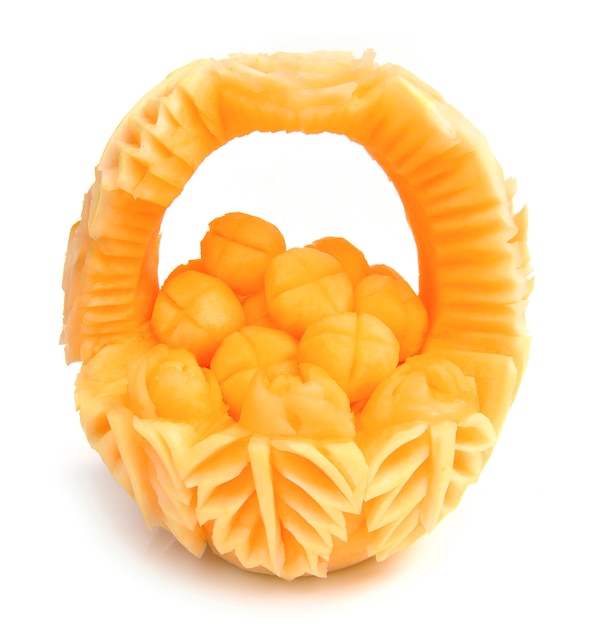 Melon, cantaloupe fruit for summer refreshing and healthy decorated with carved melon