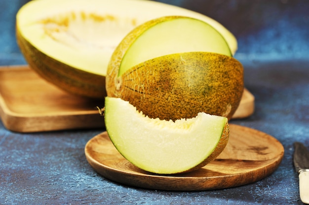 Melon cut in half and into pieces