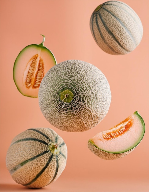 a melon fruit on pastel background