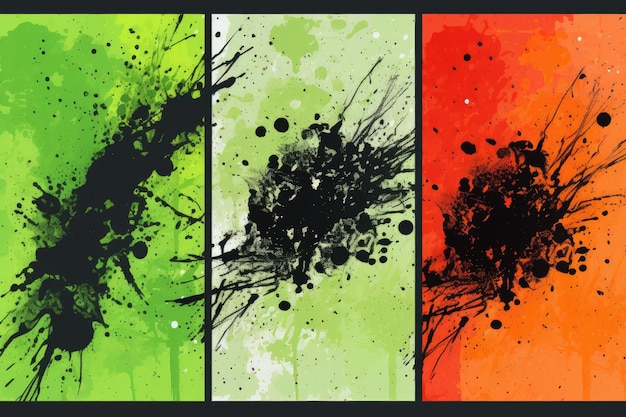 Melon inkt splashes veranderen in grunge splashes op een abstracte achtergrond naast grunge tekst b
