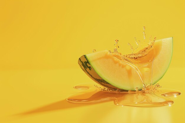 Melon in water splash Vibrant yellow background side view