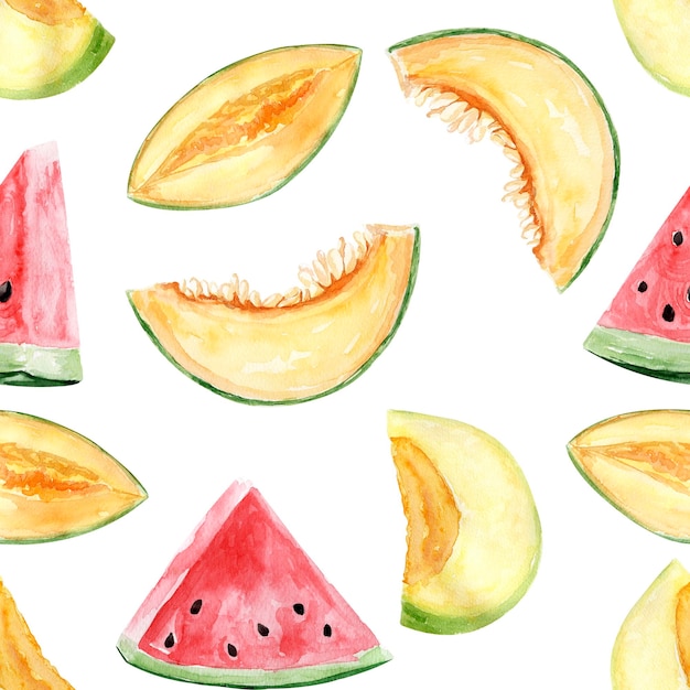 Melon and watermelon watercolor seamless pattern