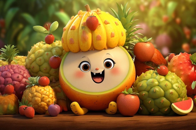 Foto un melone con un sorriso sul volto e un sorriso sul volto.