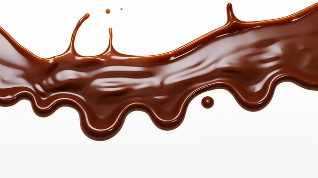 Photo melted brown chocolate dripping on white background ai generative