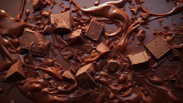 Melted chocolate and bar chocolate Generative AI