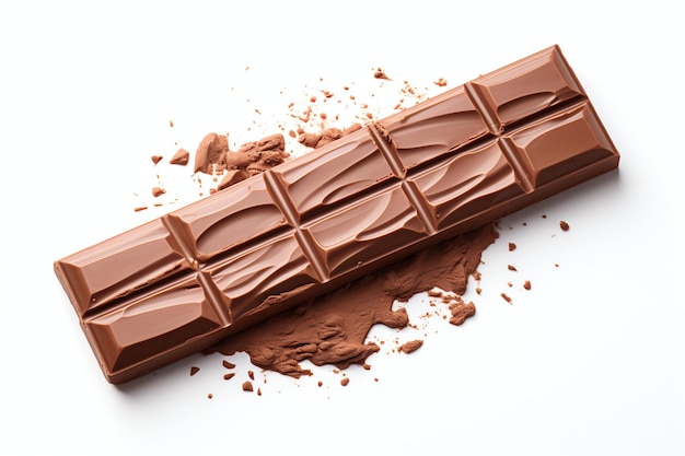 A melted chocolate bar on a white background