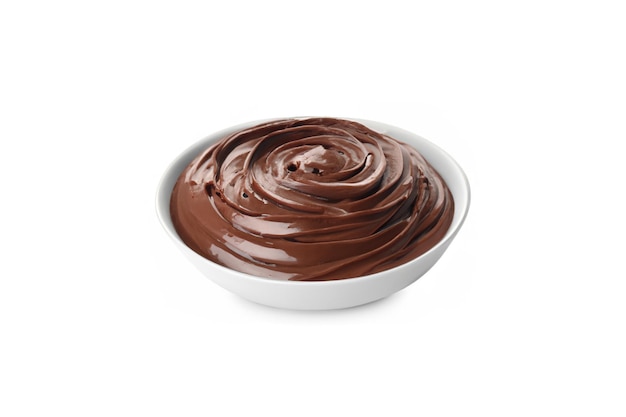 melted chocolate in bowl isolated background