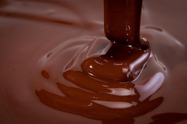 Melted chocolate swirl background. Liquid chocolate close-up.