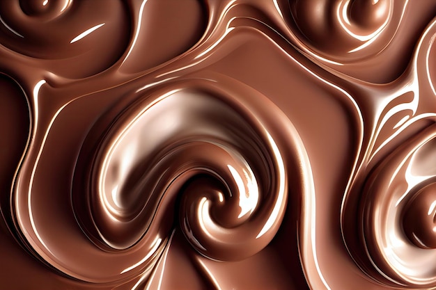 녹은 초콜릿 질감 코코아 크림 파도 부드러운 흐르는 소스 모형 추상 생성 AI 일러스트레이션